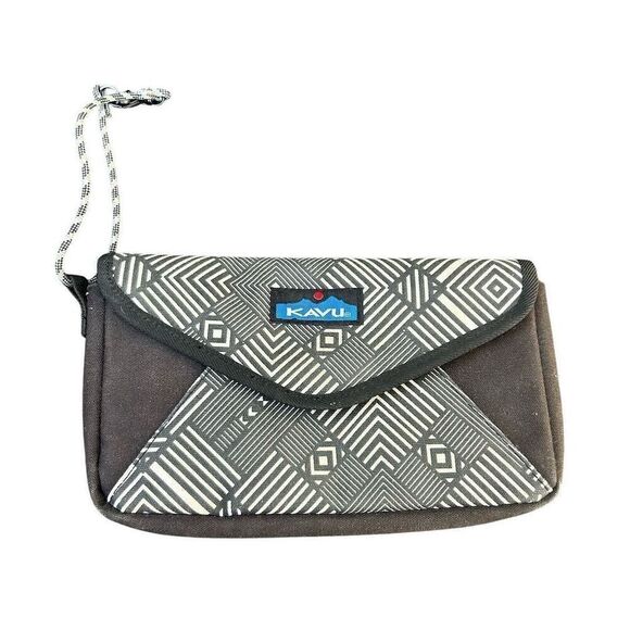 KAVU Mondo Spender Black Geometric Trifold Wallet Wristlet Unisex - Picture 1 of 3